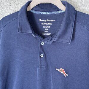 Tommy Bahama Island Zone Polo Men’s L Blue Navy Supima Stretch Beach Golf Marlin
